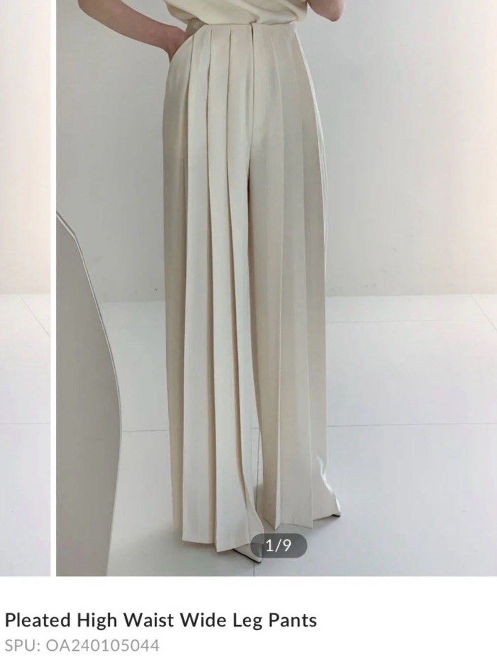 Commense Pleated High-Waist Wide Leg Pants in Cream